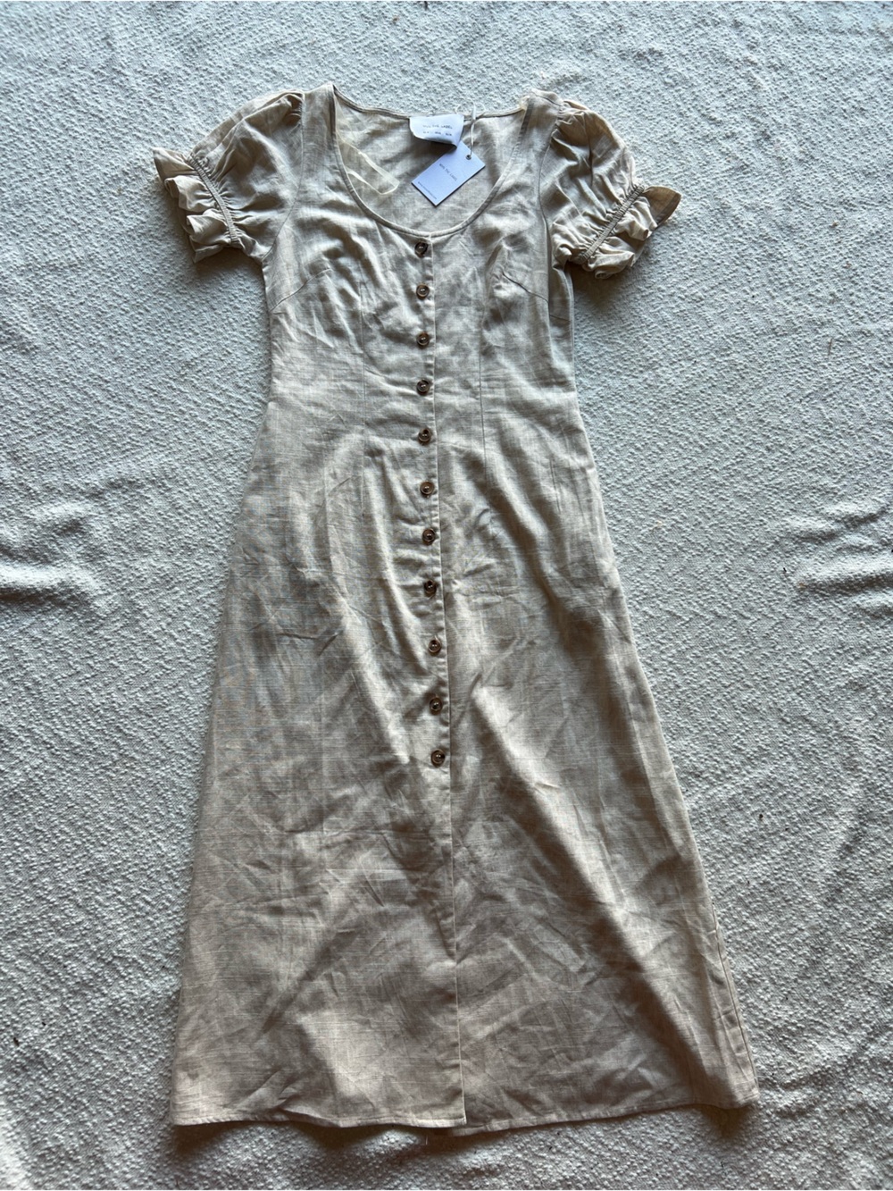 MVN The Label Beige Linen Blend Button-Down Midi Dress - NWT